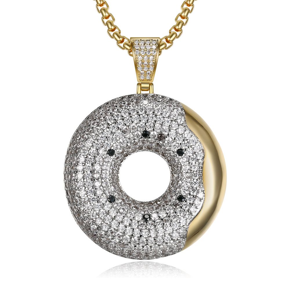 Wholesale Hip Hop Iced Out Gold Plated Donut Pendant Micro Paved 