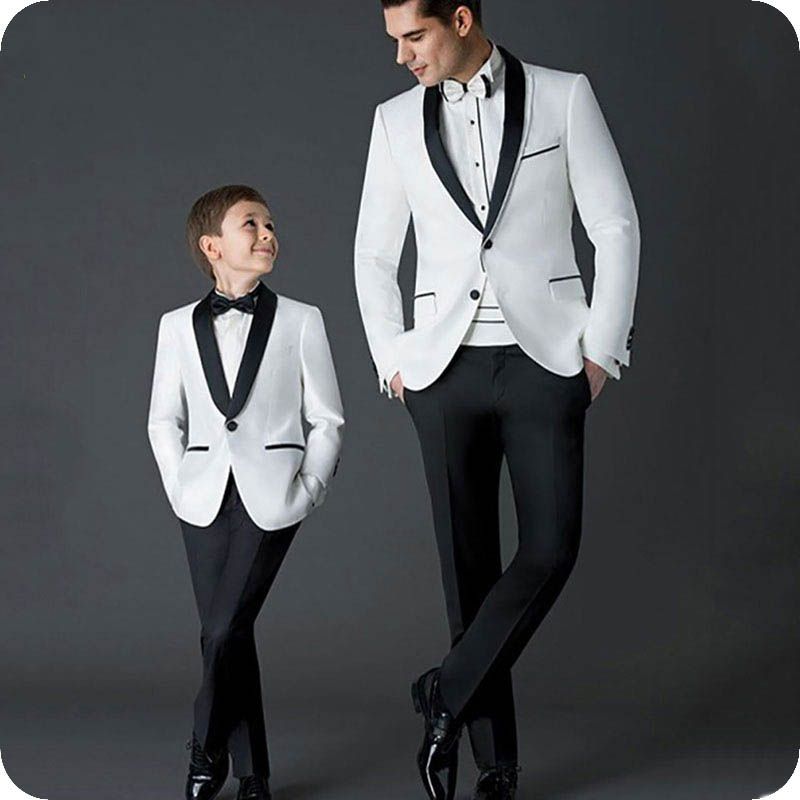 White Men Suits For Wedding Groom Tuxedo Father And Son Suits Top Groomsmen Attires Terno Masculno Slim Fit Man Outfit Costume Homme Mens Black Tie