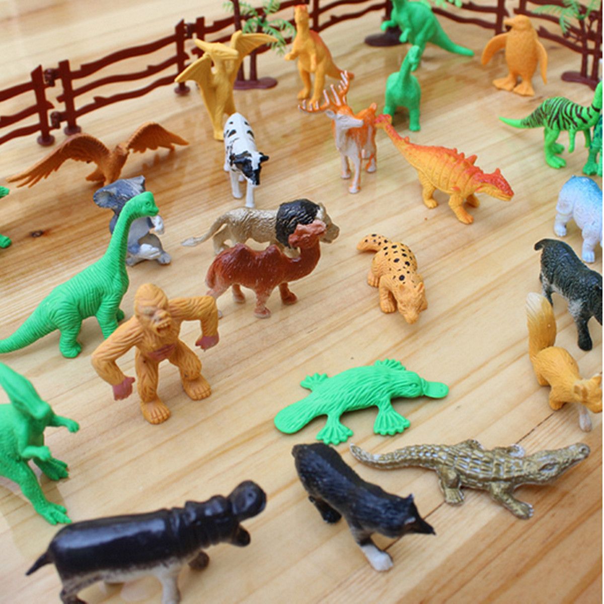 19 piezas de plástico granja animales juguetes basurillas con árbol & vallas 