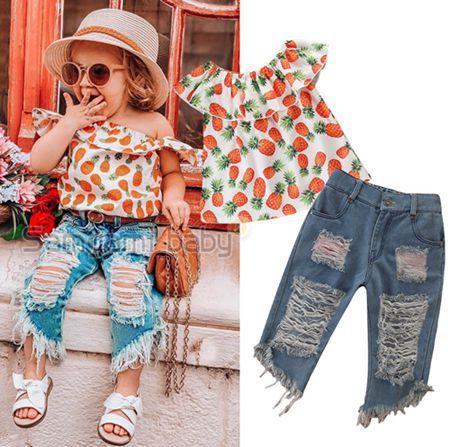 2 unids niño niños bebé niña de tops de hombro pantalones 2 unids niño niños bebé niña de tops de hombro pantalones
