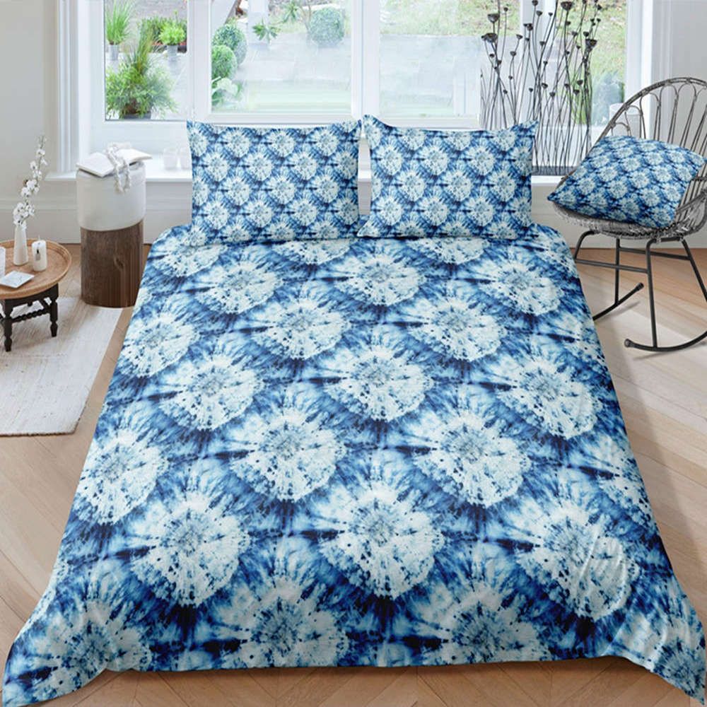King Size Bedding Set Luxury Fresh Blue Beautiful Batik Duvet