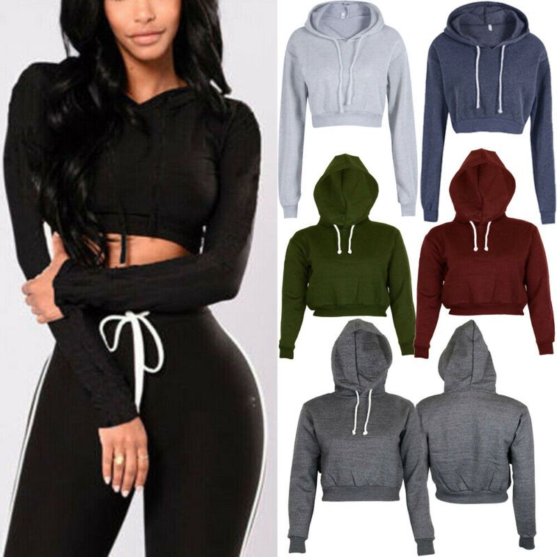 Trendyest Women Hoodie Sweatshirt Jumper Crop top Coat Sports Pullover Tops