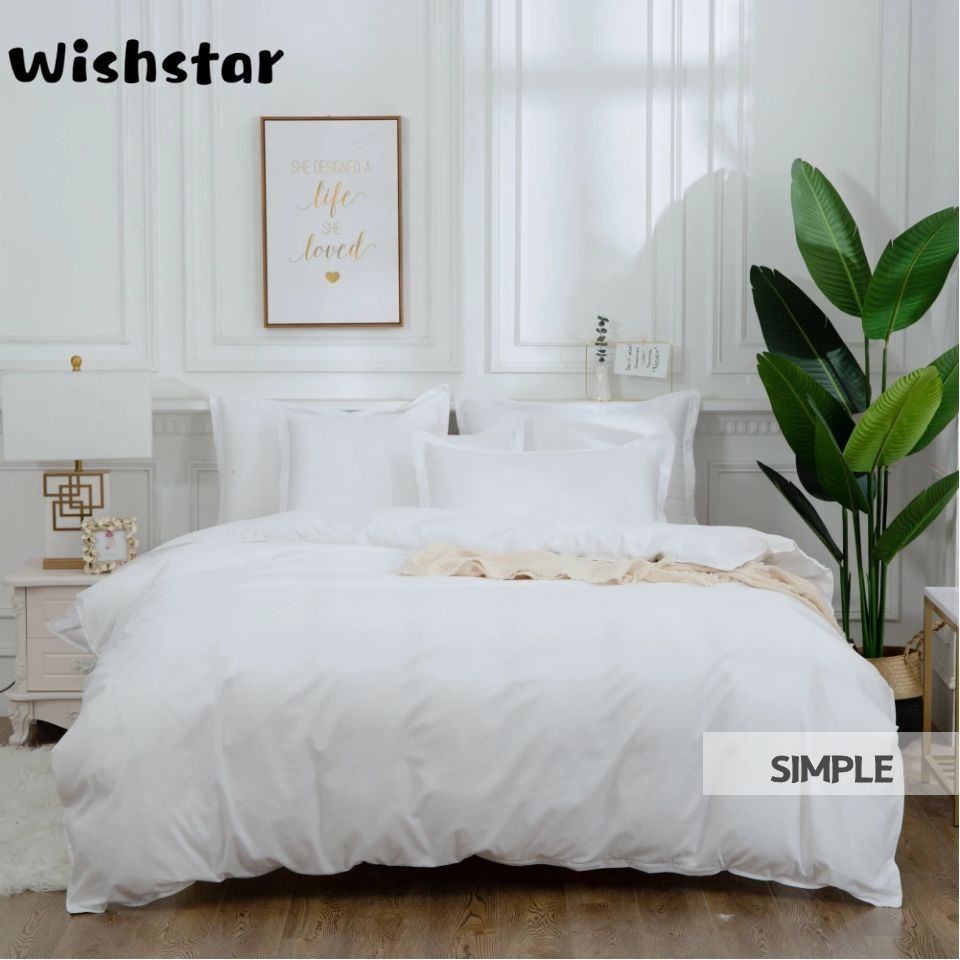Modern Simple Solid White Satin Strip Duvet Cover Set Nordic Pure