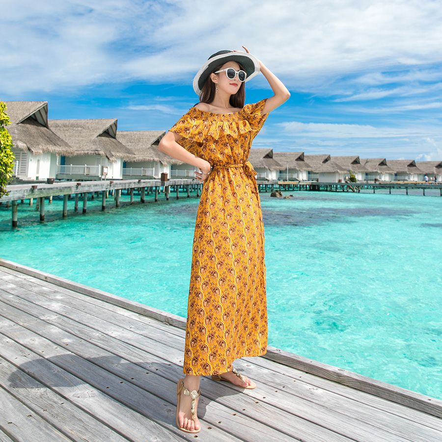 yellow off the shoulder summer dress