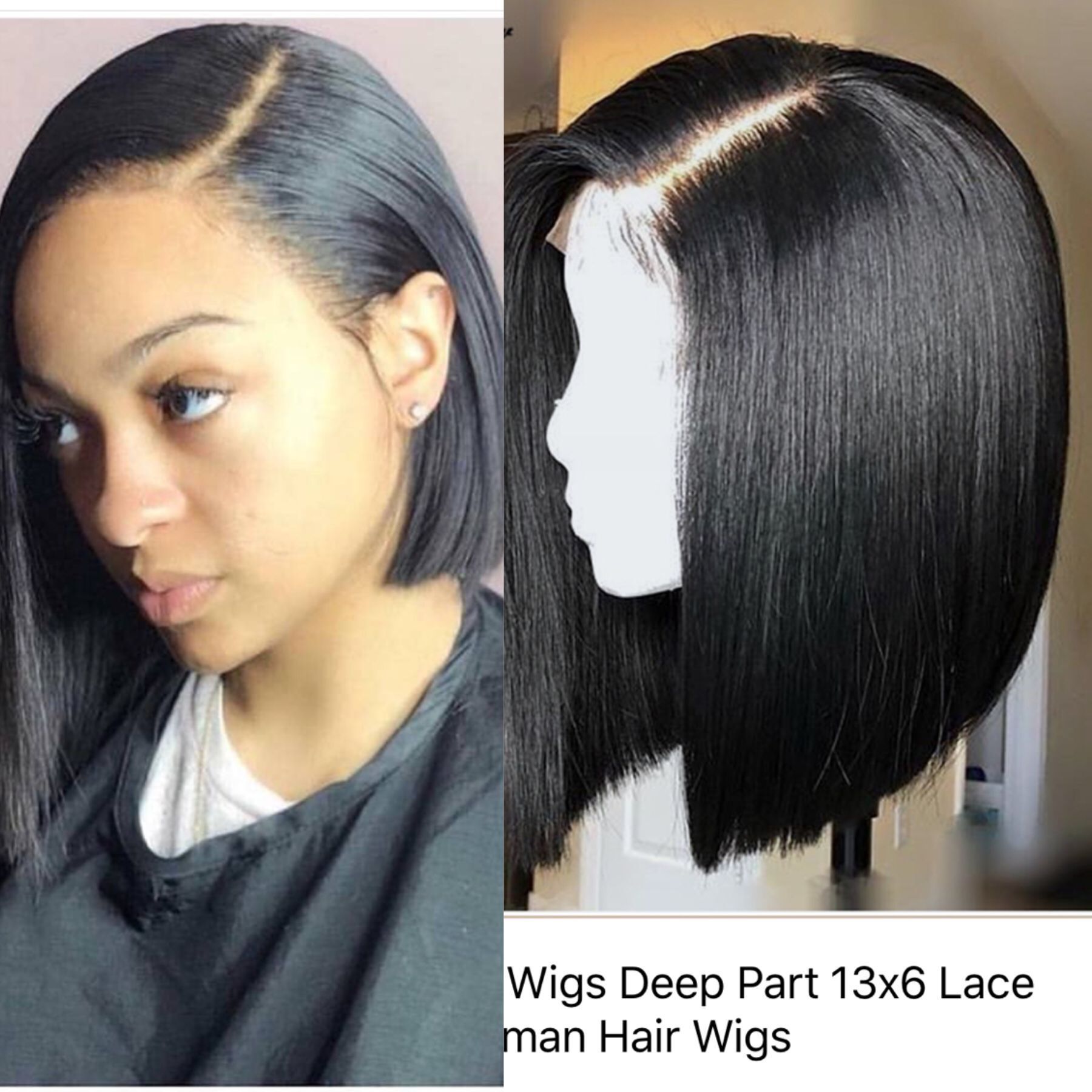 13x6 Deep Part Lace Front Wigs Short Bob Wig Side Part Brazilian Human Hair Pre Plucked Natural Hairline Silky Straight Human Hair Lace Wig Black Hair