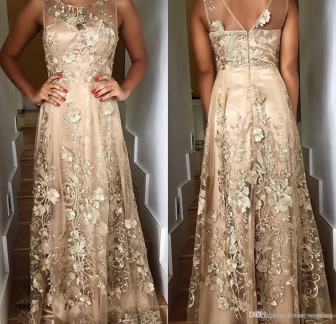 2019 Champagne Mother Of The Bride Dresses Sleeveless Lace Long Formal