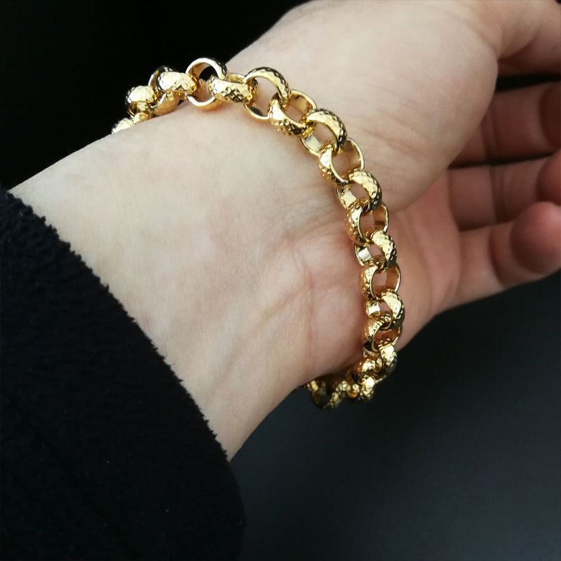 18ct 18K Yellow gold belcher bolt ring chain solid womens mens bracelet 18cm