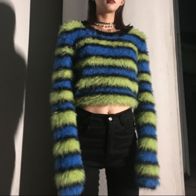 striped fuzzy sweater
