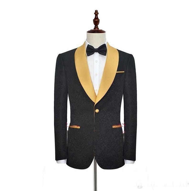 Acquistare Nero Con Scialle In Oro Bavero Un Pulsante Moda Uomo Smoking  Prom Indossare Abito Da Sera Festa Di Nozze Giacca + Pantaloni Su Ordine  Economico | Consegna Veloce E Qualità | DHgate Italy