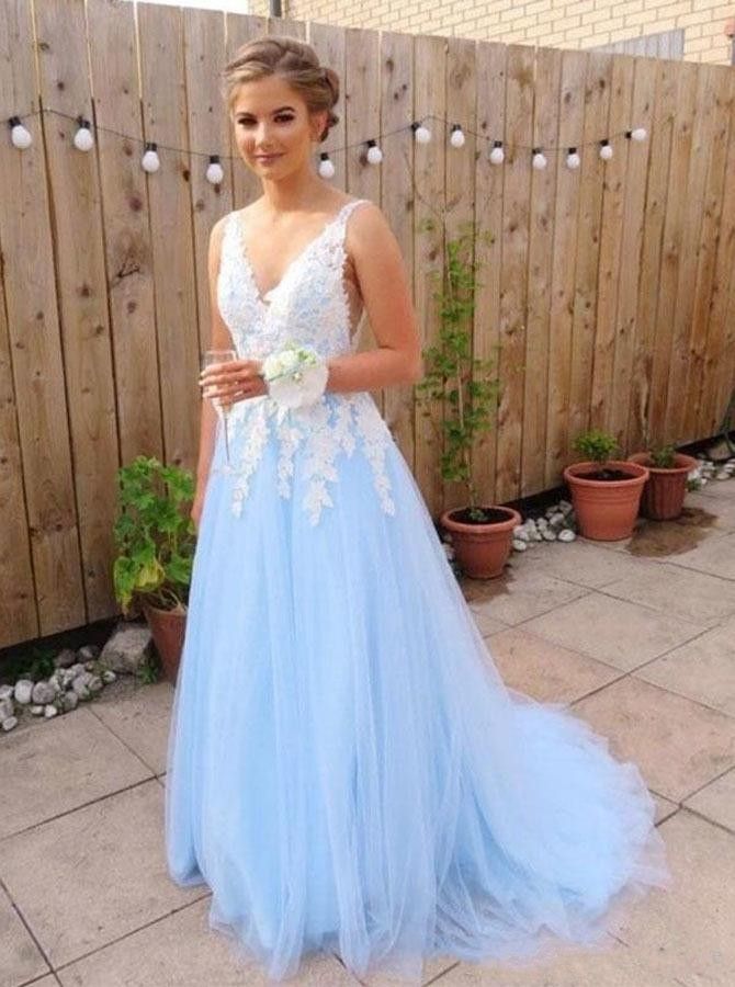 white and blue prom