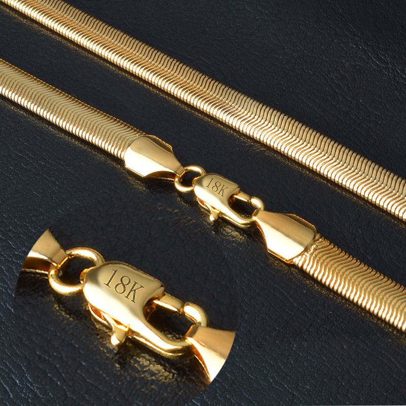 18K Luxury Mens Gold Necklace 6mm Snake Chain Necklace Hip Hop Jewelry For Men