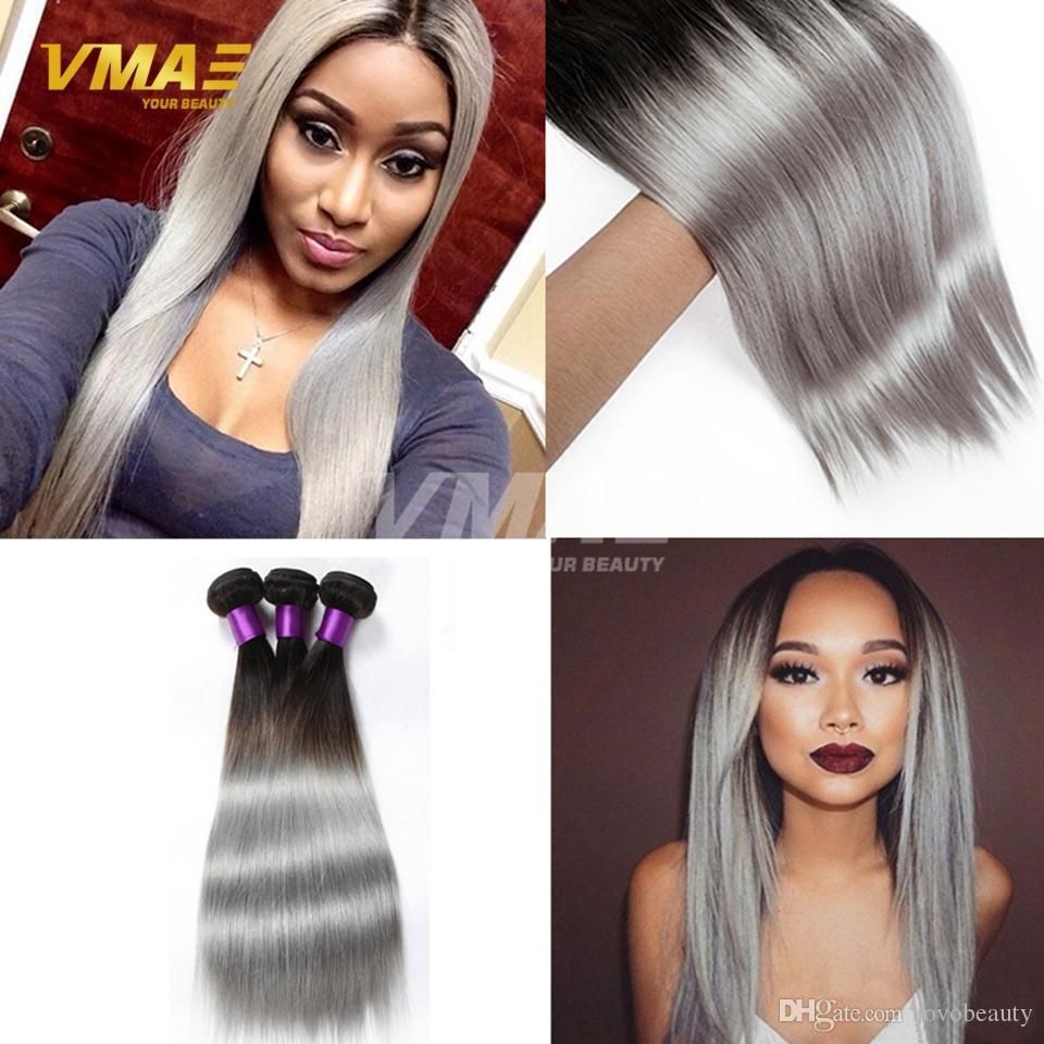Malaysian Ombre Hair Straight Natural Black Silver Gray Virgin