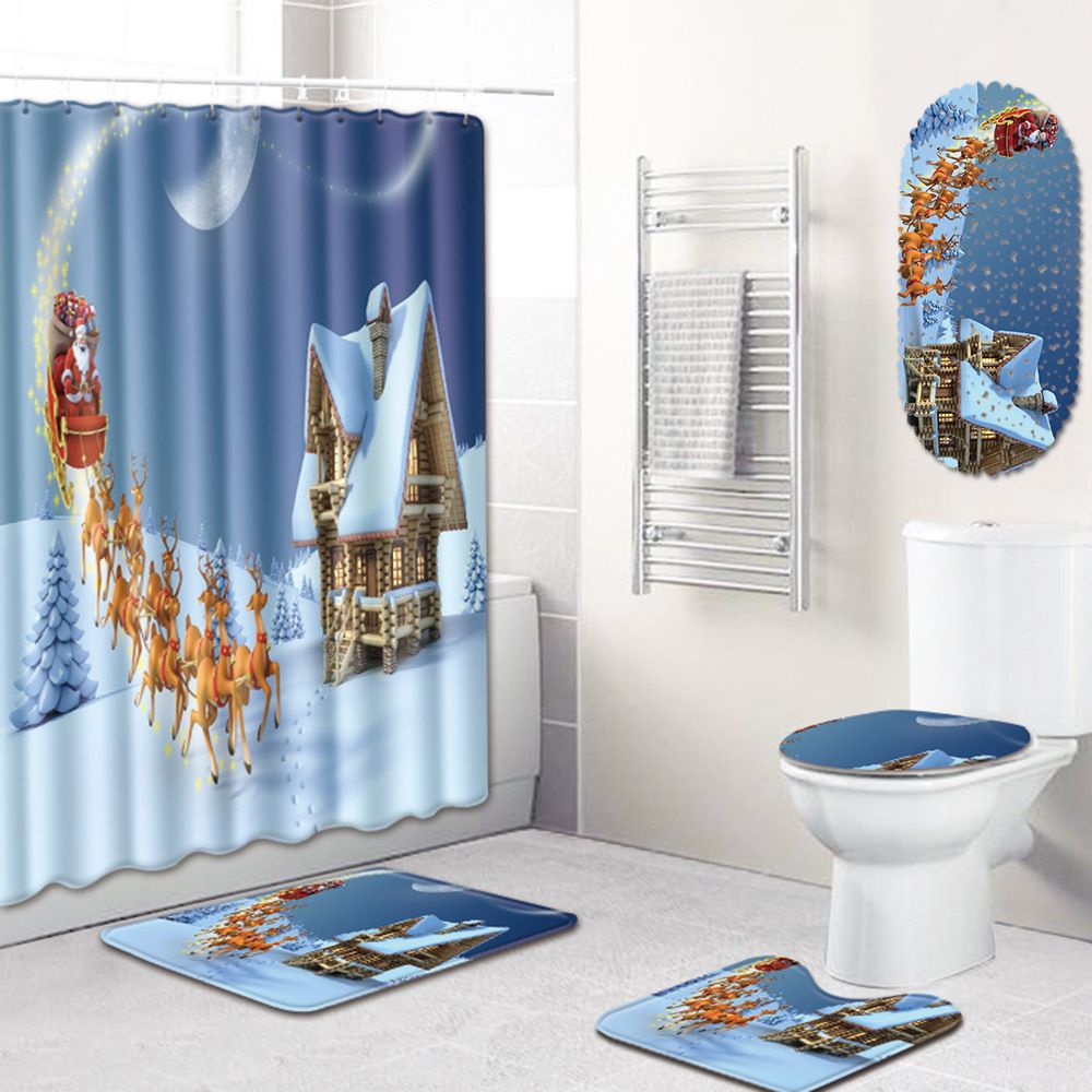 2020 Farmhouse Decor Christmas Shower Curtain With Shower Mat 3d