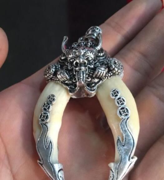 China Tibet silver dragon protection amulet pendant