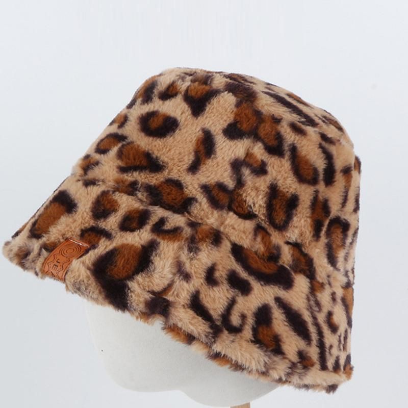 faux fur leopard bucket hat