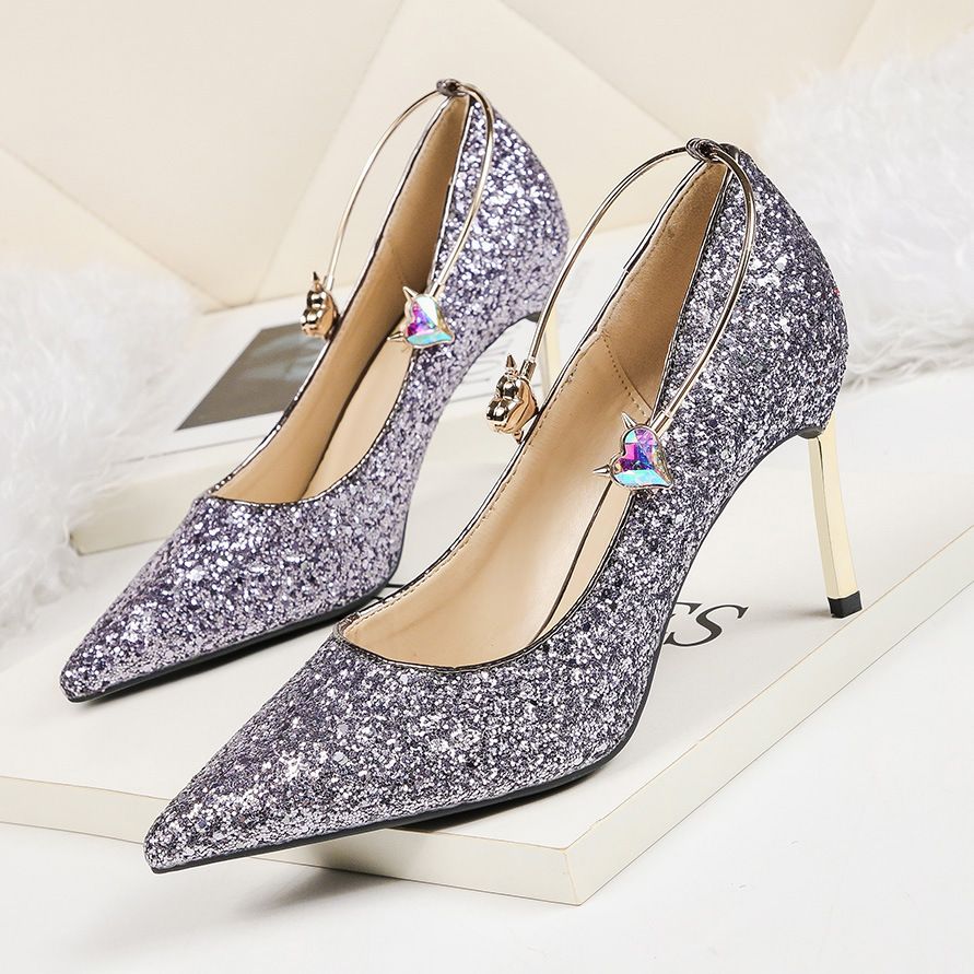 Wedding Dress Shoes Champagne Gold Top Grade Sequins Shoes Anklet