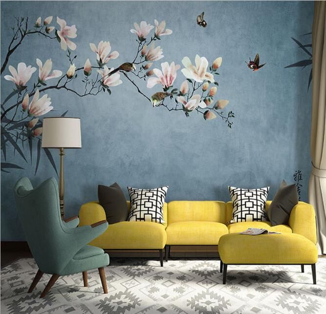 Modern Chinese style hand-painted flowers and birds wallpapers, living room TV background wall paper, large art non-woven 5d mural Custom Modern Chinese style hand-painted flowers and birds wallpapers, living room TV background wall paper, large art non-woven 5d mural Custom