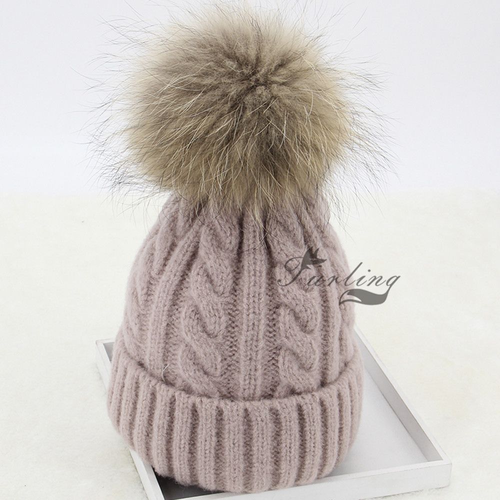13CM 5.1inch Real Raccoon Fur Pompoms with Press Button for Beanie Hats Caps