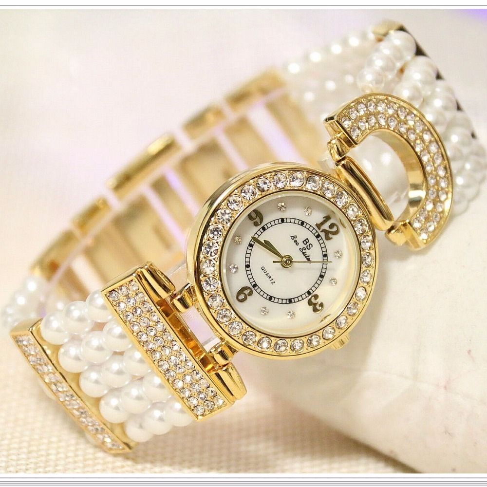 2018 Luxury Elegant Rhinestone Women Watches Lady Pearl Dress Female Big Dial Wristwatch Crystal