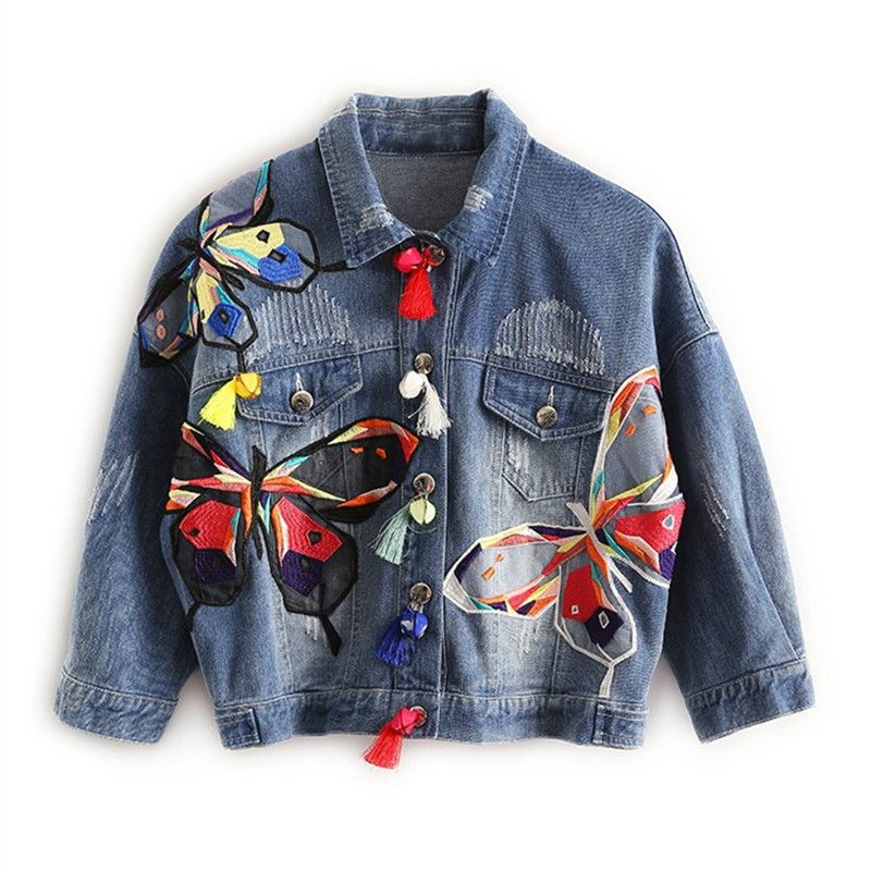 jaqueta jeans feminina bordada