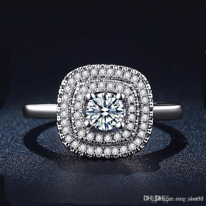 2pcs Set Rings Elegant Luxury Wedding Rings For Women Sliver Color Aaa White Shiny Engagement Rings Fashion Jewelry Dropshipping Aliexpress