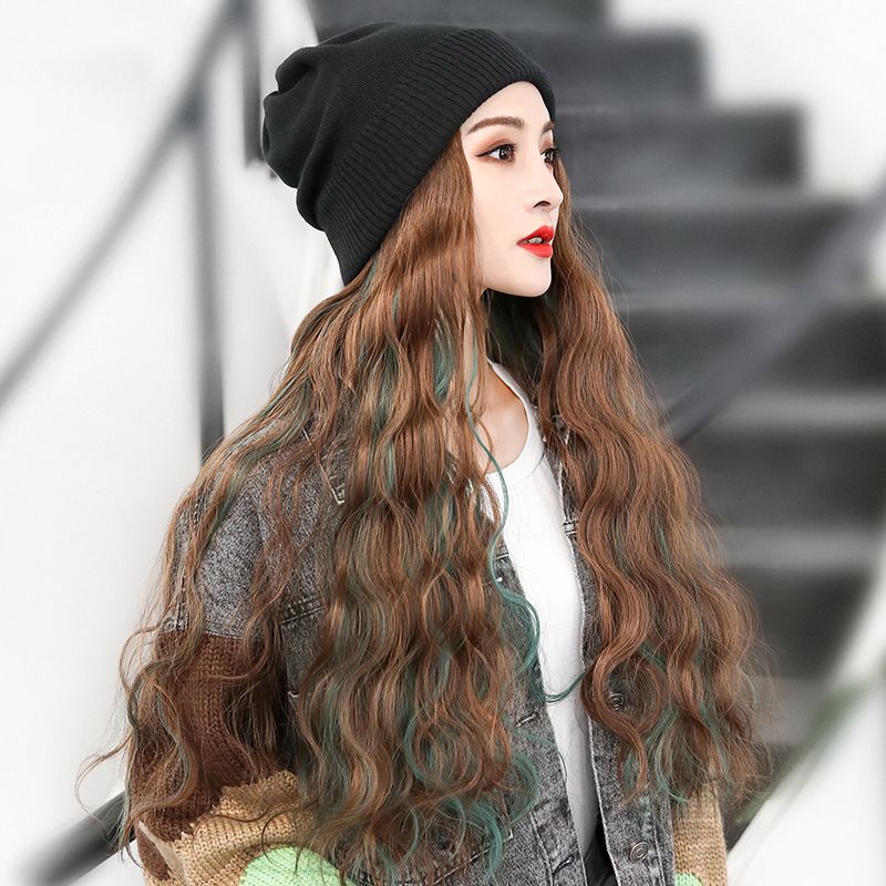 Knitting Wool Wig Hat Pick Dyeing Hair Wavy Long Curly Hair Mix