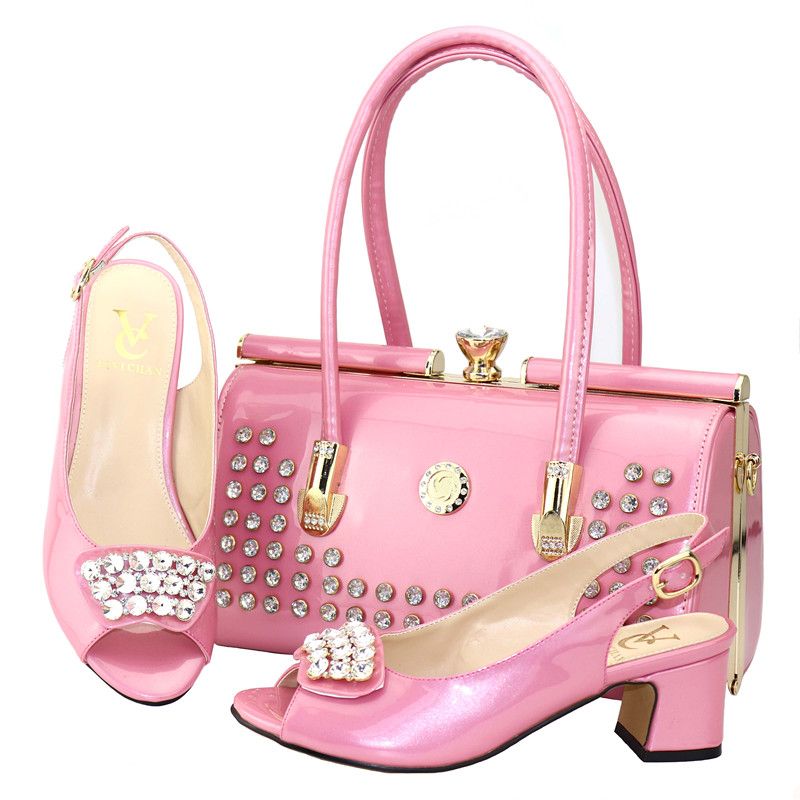pink matching shoes and bag