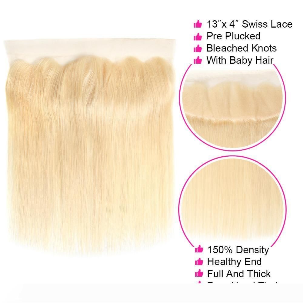 A 9a Brazilian Virgin Hair 613 Blond 3 Bundles With Frontal Closure Top Lace Frontal And Bundles Silk Straight Hair Bundles And Fronta Human Hair