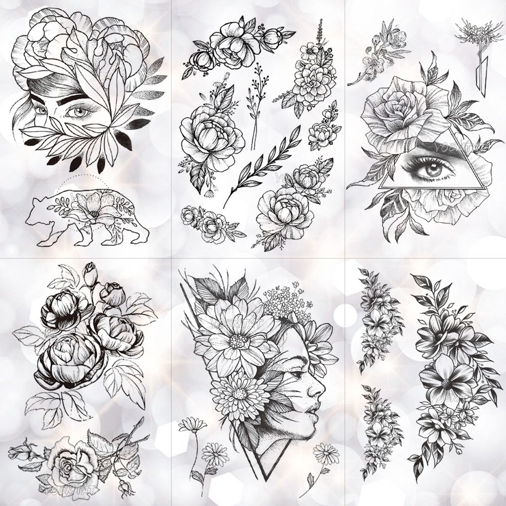 Acheter Fleur Geometrique Rose Oeil Feuilles Etanche Autocollant De Tatouage Temporaire Diamant Pivoine Noir Tatouages Body Art Bras Faux Tatoo T190711 De 9 4 Du Linjun09 Dhgate Com