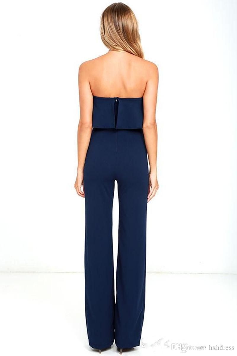 Ladies Party Jumpsuit Strapless Ruffles 