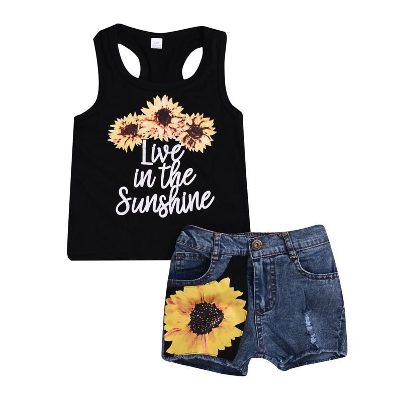 Toddler Kids Baby Girl Sunflower Crop Tops+Shorts Dress 2PCS Outfits Set Sunsuit