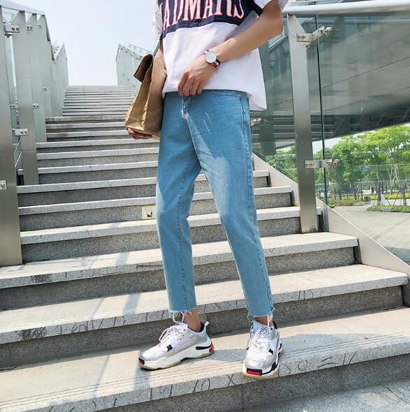 Hong Kong Style Light Blue Jeans With 