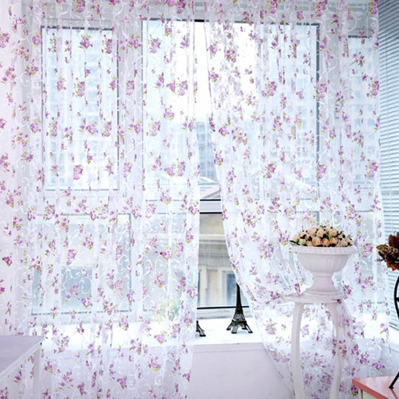 Trendy Floral Scarfs Sheer Voile Door Window Curtains Drapes