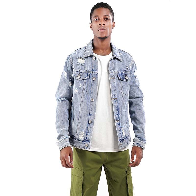 Mens Jackets Japanese Harajuku Vintage Distressed Light Blue Denim Jacket For Men Urban Boys 