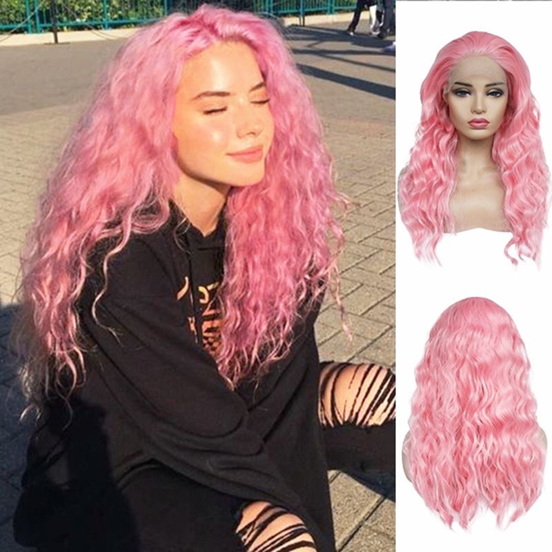 Beautiful Pink Color Long Curly Wavy Hair 180 Density Heat