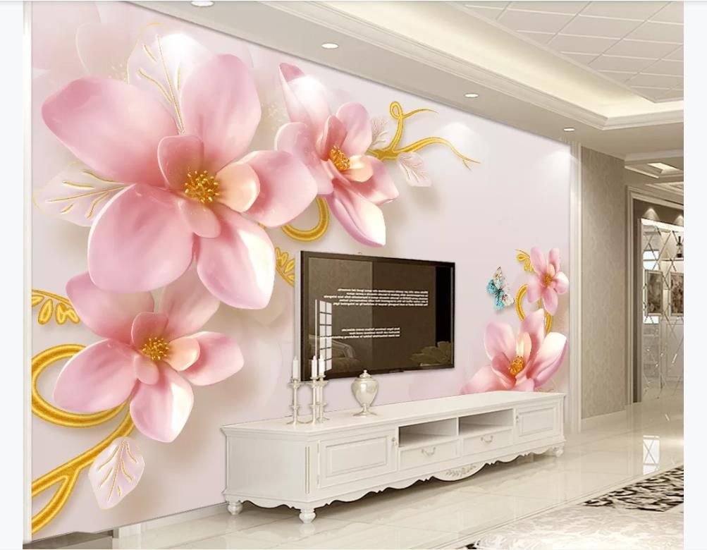 Customized 3d silk photo murals wallpaper 3D three-dimensional embossed  jewelry flowers simple European TV background