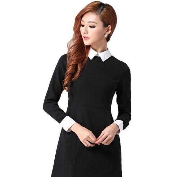 black dress with white collar long sleeves