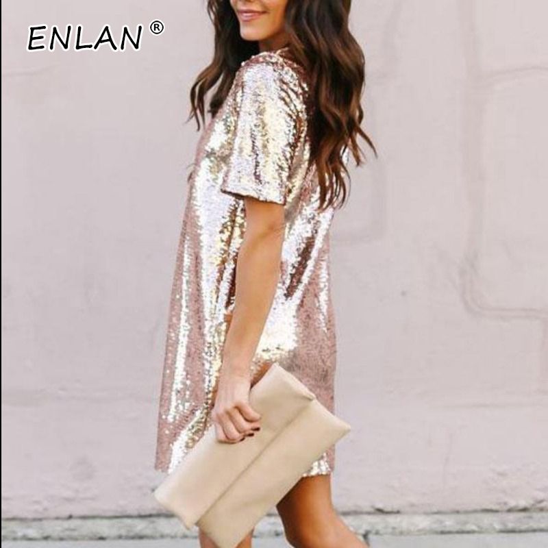 short sleeve gold sequin dress