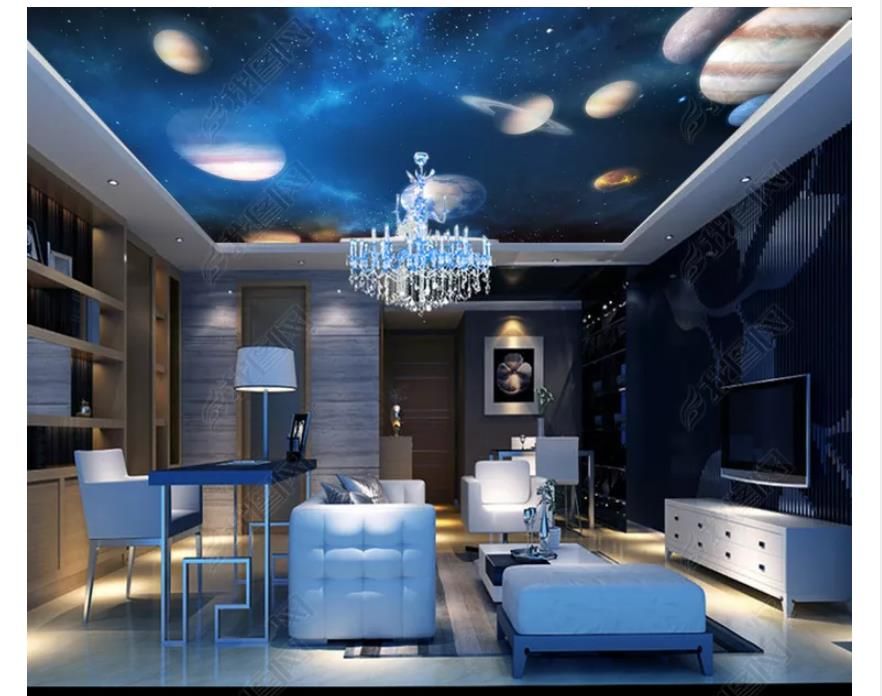Customized 3d Zenith Photo Ceiling Background Mural Fantasy Universe Solar System Starry Sky Space Living Room Ceiling Zenith Mural Sexy Wallpaper