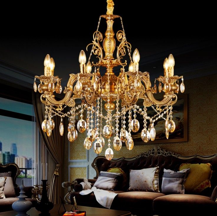 European Gold Crystal Chandelier E14 E12 Candle Lights Contemporary Ceiling Lighting Modern Candle Hanging Lights Bedroom Living Room Llfa Wrought