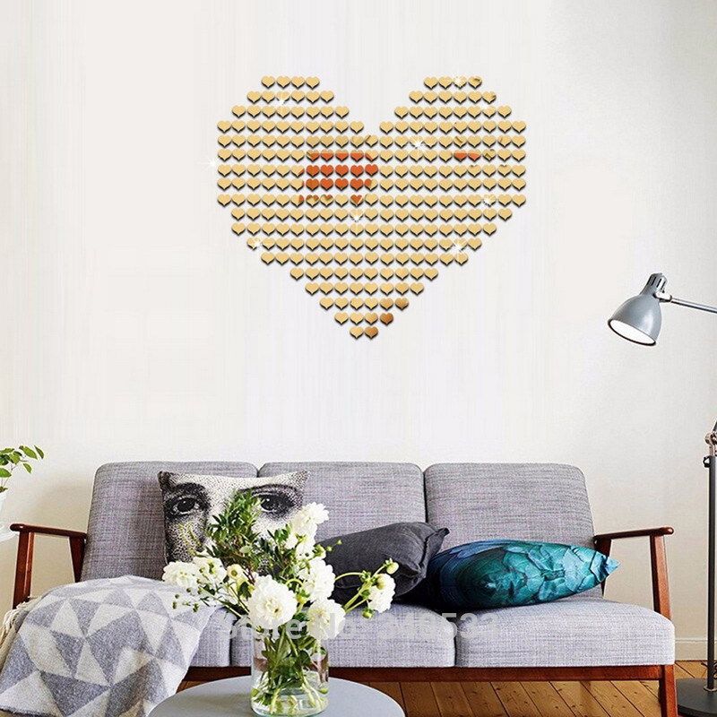 100 Piece Mirror Tile Wall Sticker Decor Stick On 3D Decal Mosaic Modern Room 