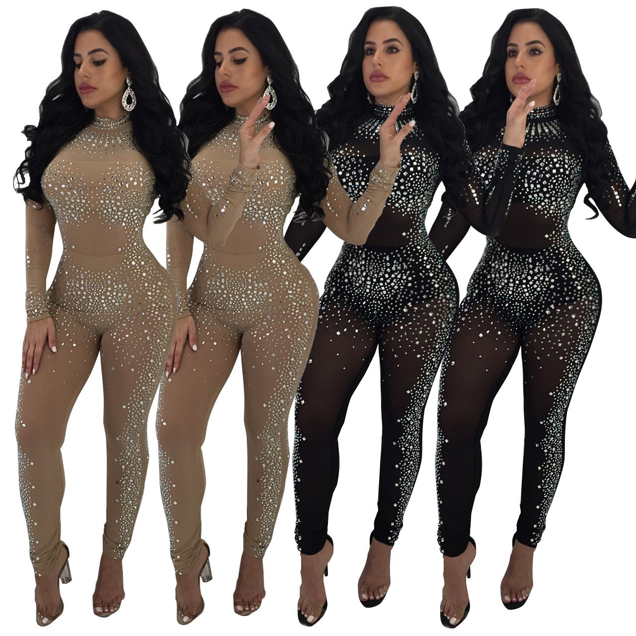 Rhinestone bodycon jumpsuit Clearance