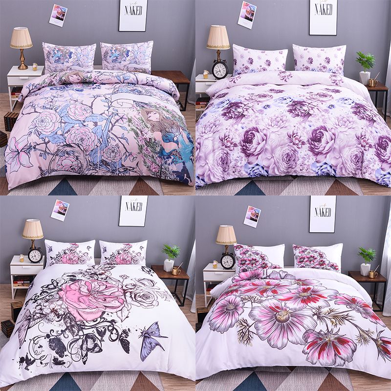 Boniu Girls Bedding Set Multi Color Flowers Pattern Duvet Cover 2