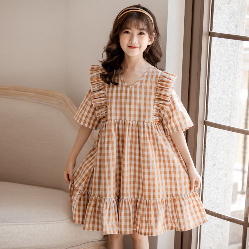 2020 Girls Summer Pure Cotton Clothes 2020 New Teenage Girls Plaid Ruffled Dress Sweet Kids Casual Dresses For V Neck 8862 From Rainbowny 20 64 Dhgate Com