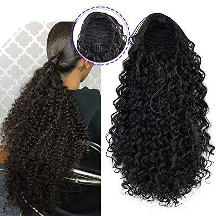 Afro Kinky Curly Drawstring Ponytail Clip In Hair Extension Short
