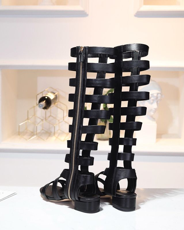 2019ss New Luxury Fashion Brand England London Style Fashion Boots Knee Boots And Ankle Boots Genuine Leather Cut Outs Black Two Style Womens Shoes