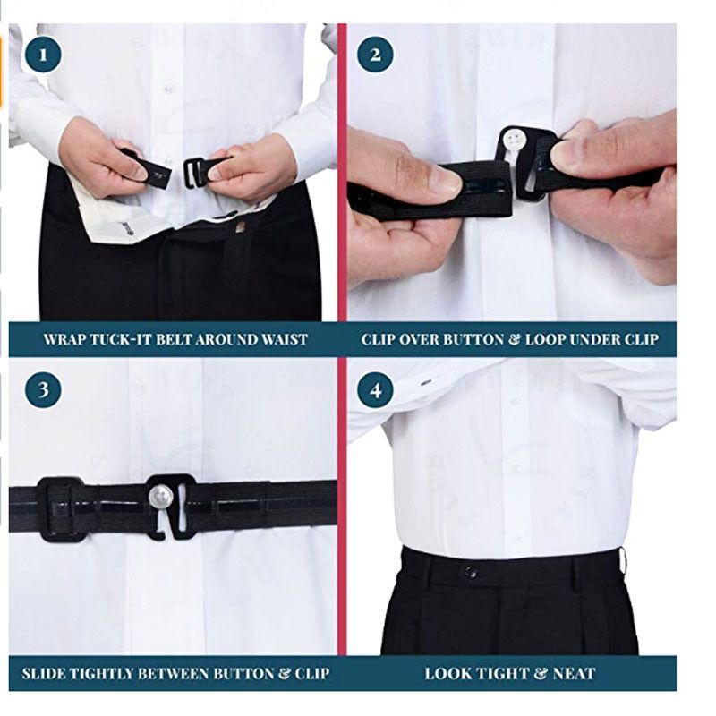 Men Women Adjustable Shirt-Stay Belt Black Elastic Tucked Shirt Holder Nylon