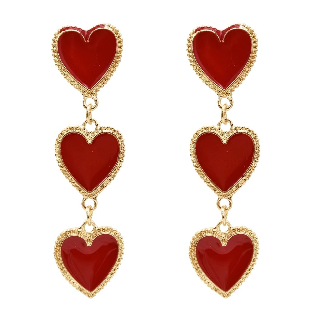 2020 Red Heart Shaped Dangle Earrings Cute Holiday Party Earrings ...