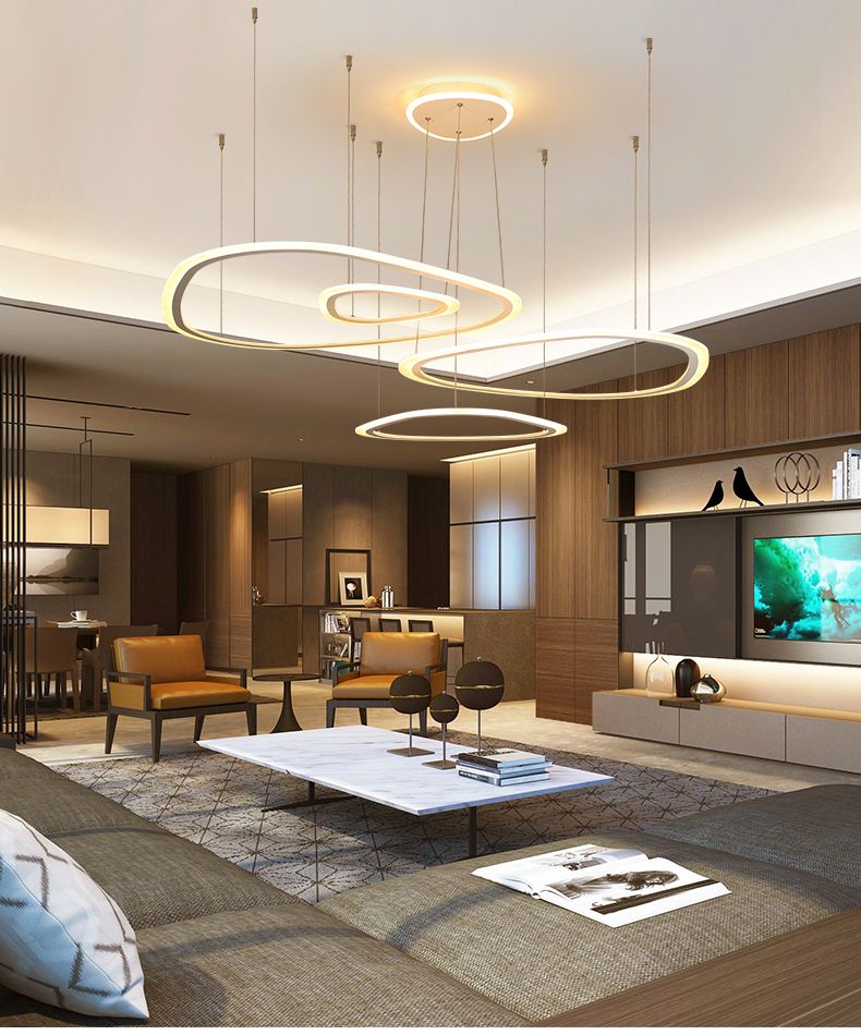 Modern Ring Led Pendant Light Diy Install Acrylic Chandeliers