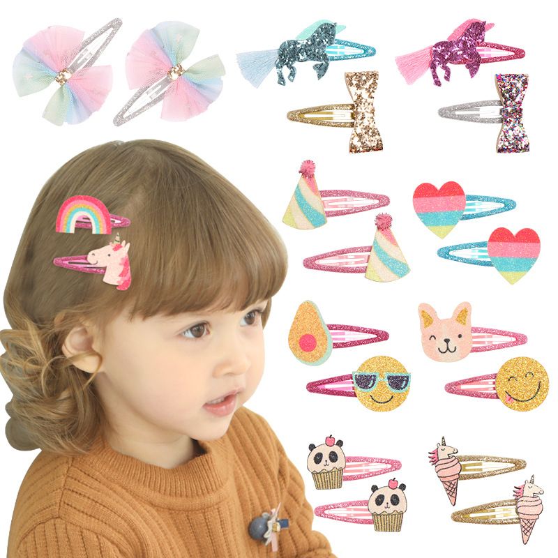 Unicorn Rainbow Hair Clip Snaps Hairpin Girl Baby Hair Bow Accessories